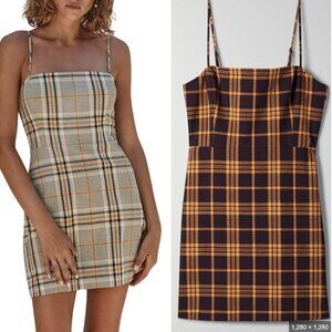 Aritzia Wilfred New Classic Isabelle Check Plaid Mini Dress Black Yellow Size 8